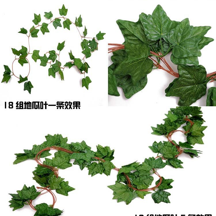 Hoja de uva artificial plástico hoja perenne vid hoja artificial decoración del techo hoja verde ratán artificial ratán vid