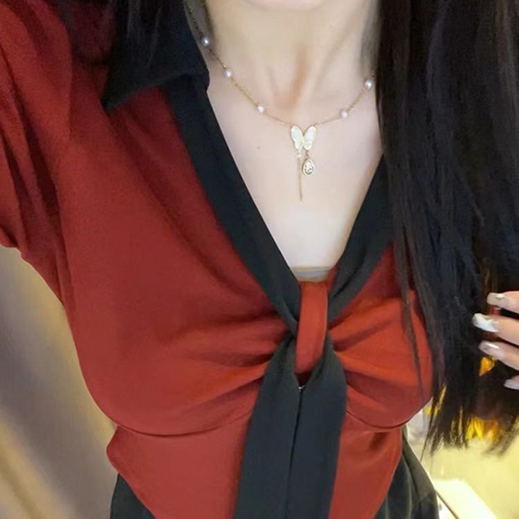 大码秋季新款微胖mm显瘦套装女甜美长袖上衣衬衫收腰半身裙两件套|undefined
