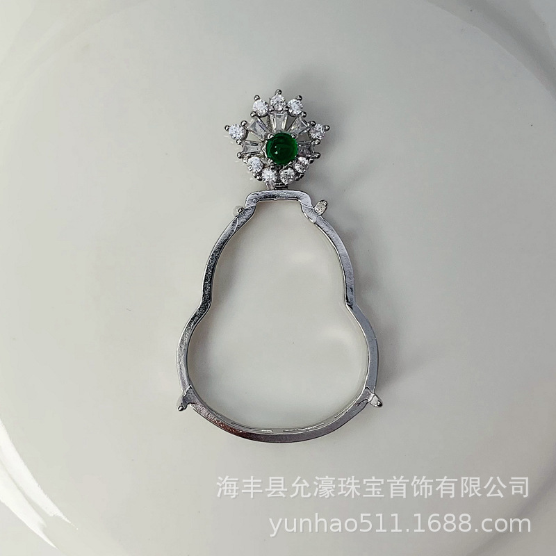 s925纯银葫芦吊坠空托未镶嵌翡翠简约笑脸佛公福豆吊坠托厂家批发