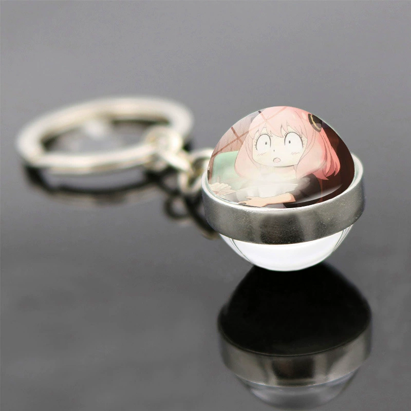 Double-sided glass pendant for keys, keychain, accessory