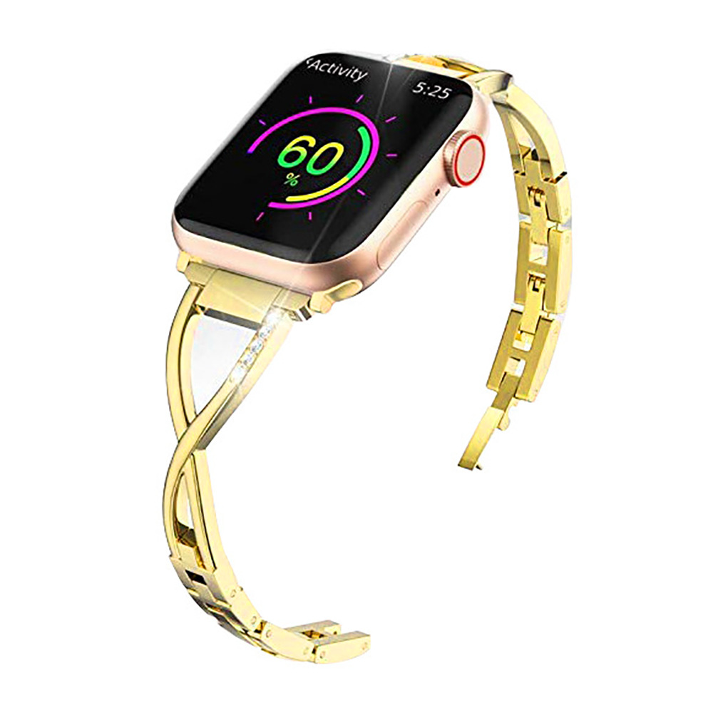 Adecuado para Apple Watch iwatch1/2/3 correa de cadena de diamante de metal de acero inoxidable en forma de X