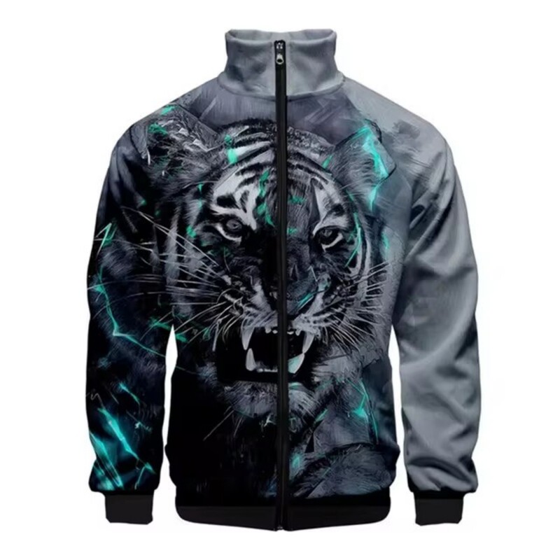 Cross-border Amazon Independent Station New Tiger 3D Digital Printing Men's Stand Collar Zipper Jacket Sweat Cross-border Amazon Independent Station New Tiger 3D Digital Printing Men's Stand Collar Zipper Jacket Sweat