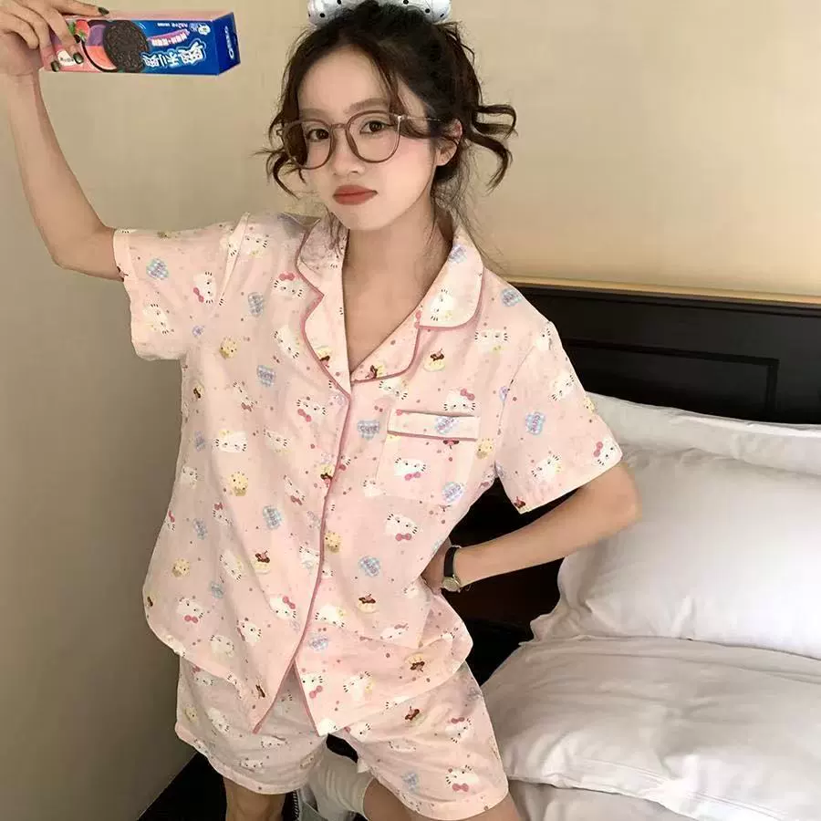 Summer pijama, cardigan, cute shorts, set, with short sleeve