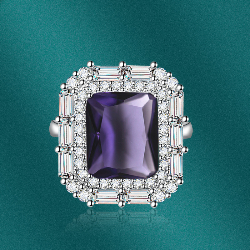 Fashion Square Copper Plating Inlay Zircon Rings 1 Piece