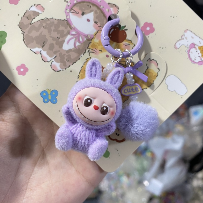 キャンディーカラーの植毛布キーホルダー、携帯電話の飾り、女の子のバッグの飾り、ラブブキーホルダー、キュートで楽しい|undefined