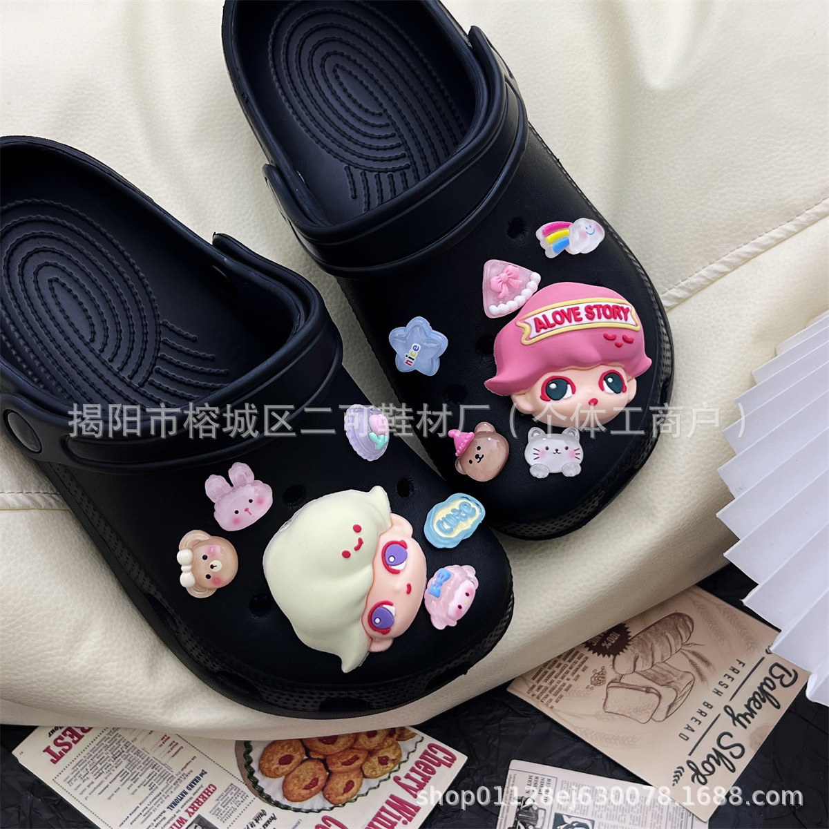 INS primavera nuevo ballet de perla punto de onda arco agujero agujero zapatos de ballet hebilla coreana diy accesorios desmontables