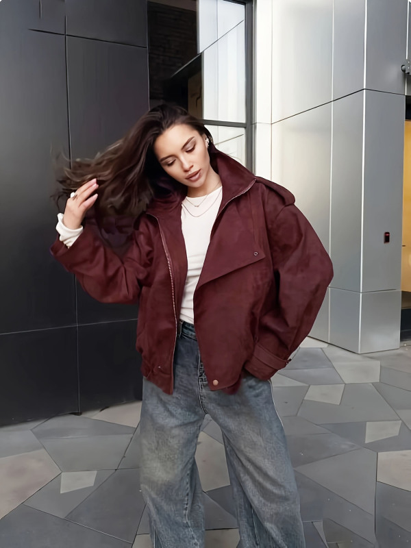 欧美跨境春秋女复古美拉德风外套时尚休闲短款宽松夹克外套女|undefined