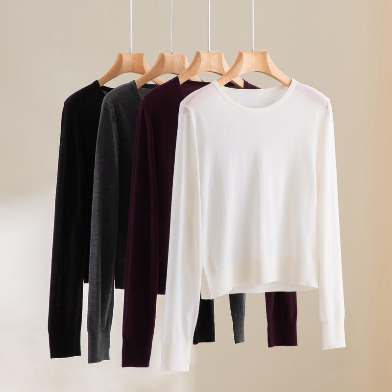 Lf2593 60-Count Ultra-Fine Yangtze Yarn Wool Knitwear for Women Loose Short Round Neck Thin Style Lf2593 60-Count Ultra-Fine Yangtze Yarn Wool Knitwear for Women Loose Short Round Neck Thin Style