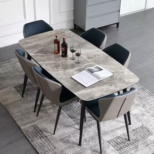 Italian Style Belly Slate Dining Table and Chair Combination for Small Apartments, Modern Simple Light Luxury Rectangular Dining Table