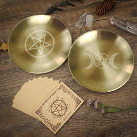 14cm三相月五芒星摆件金属烛台摆台tarot仪式冥想周边祭坛钢盘