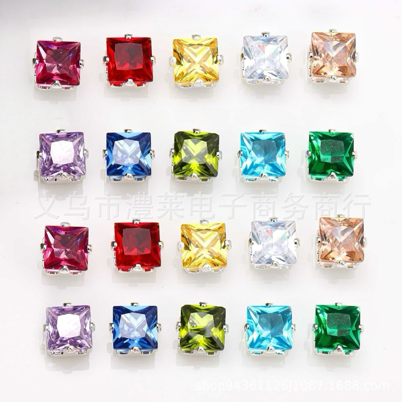 Square four-prong crystal zircon silver base claw rhinestone color-retaining DIY spacer beads for necklace and bracelet jewelry accessories Square four-prong crystal zircon silver base claw rhinestone color-retaining DIY spacer beads for necklace and bracelet jewelry accessories