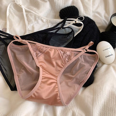 Light luxury satin ice silk girl underwear for women with low waist lace edge pure sexy pure cotton crotch underwear for women