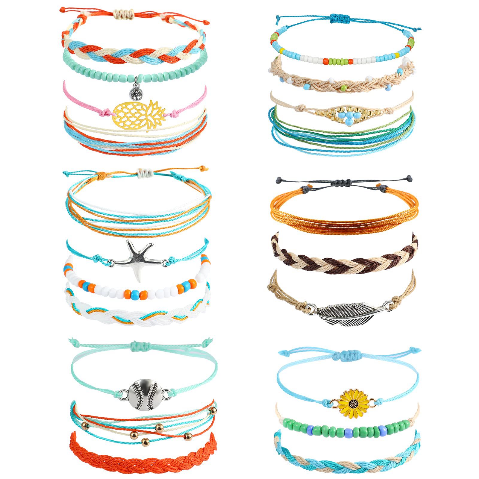 跨境直销冲浪者波浪手链优质项链吊坠绳手链绳脚链精美饰品蜡绳