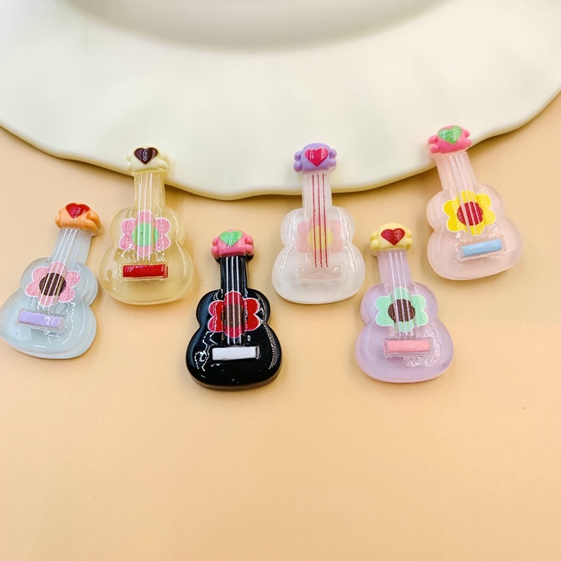 透色爱心花朵大吉他音乐冰箱贴发夹发绳DIY奶油胶树脂配件贴片