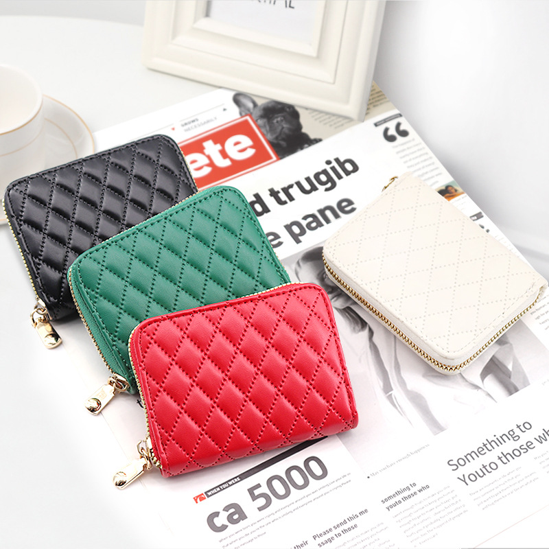 New diamond-shaped card holder for women, exquisite, compact, multi-card slot zipper coin purse, large capacity, multi-function card holder bank