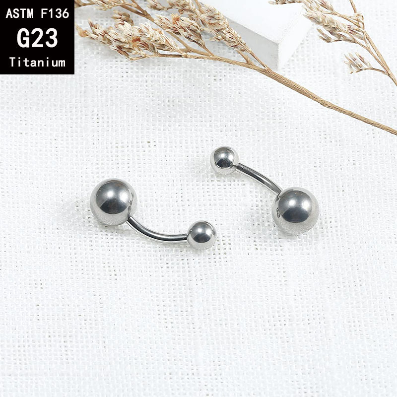 G23 Titanium Internal Thread Curved Navel Ring 14G F136 Alloy Fine Polished Ball Belly Button Piercing Jewelry detail image 6