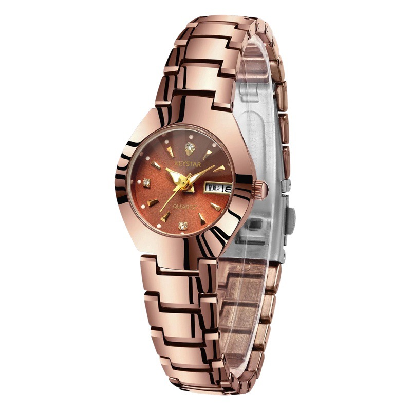 Reloj de mujer de acero de tungsteno totalmente automático popular en línea Reloj de estilo coreano simple impermeable luminoso doble calendario reloj no mecánico