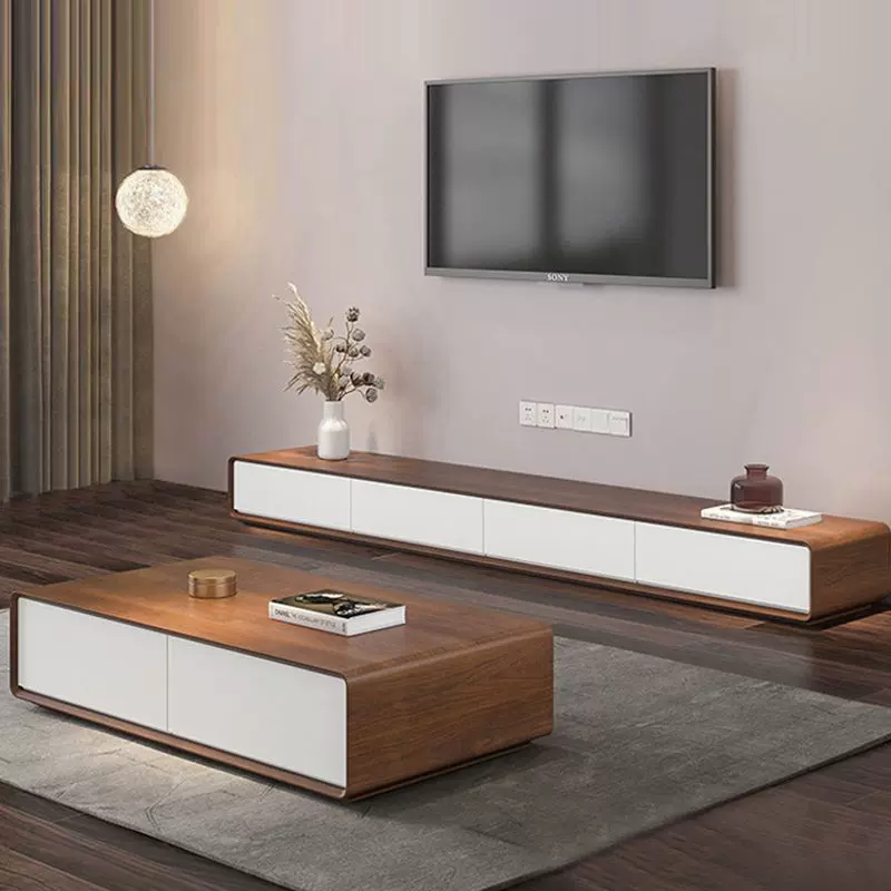 极简地柜卧室电视柜胡桃色小户型网红客厅超窄全实木落地整装地台