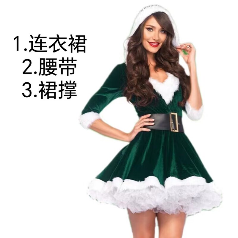 现货 外贸圣诞服装成人女写真服演出服圣诞服饰表演服圣诞连衣裙|undefined