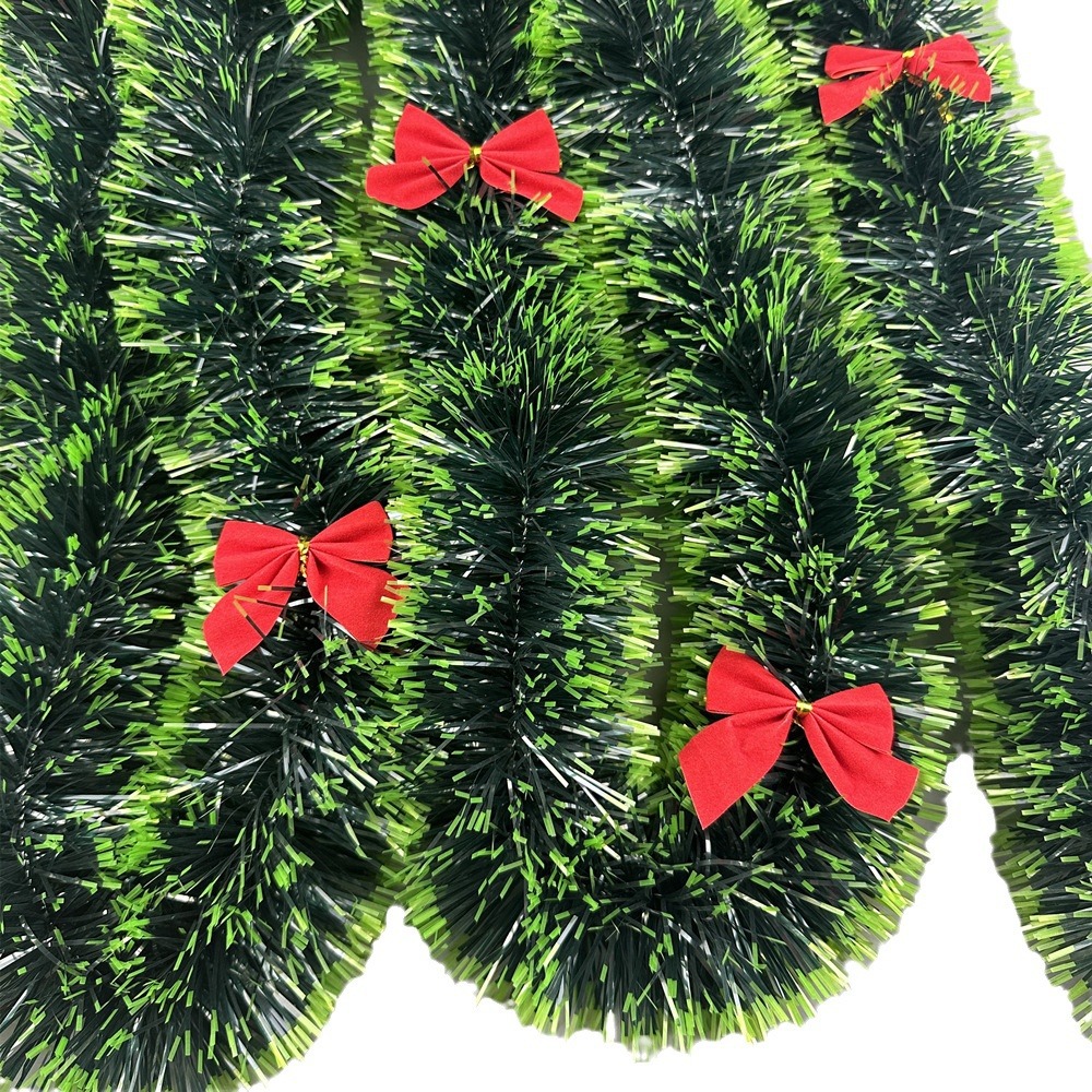 Transfronterizos nuevos 2 metros de cifrado verde oscuro borde blanco lana verde decoración navideña de color tira de flores de nieve encaje