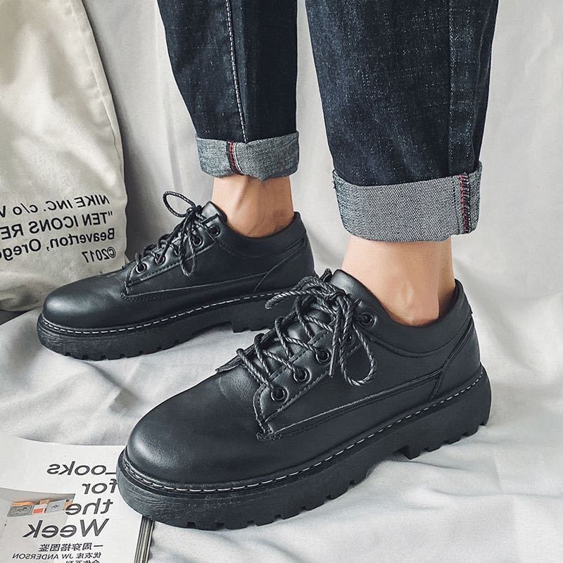 秋季皮鞋男英伦休闲厚底男鞋青年韩版潮流百搭学生黑色帅气小