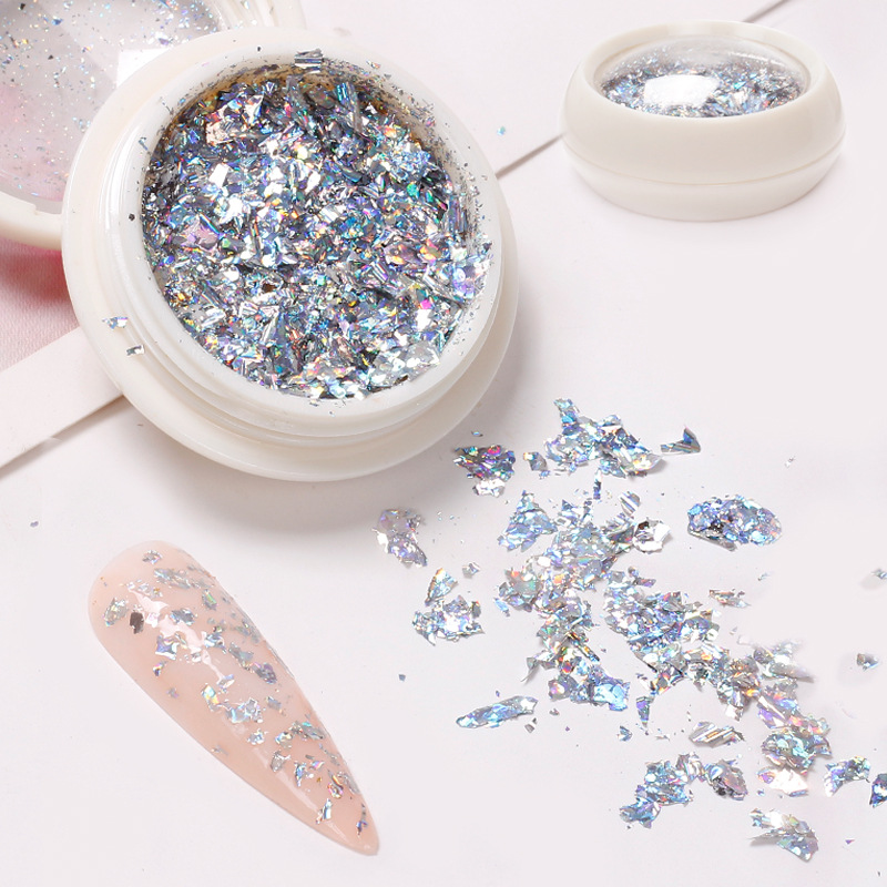 Nueva línea de celebridad láser Aurora papel de papel pequeña botella de uñas decoración láser Aurora oro papel roto