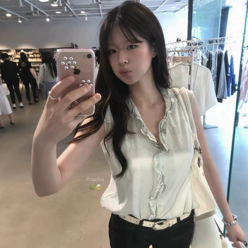 Now Available Viapl*In Ruffled Sleeveless Vest Shirt Korean Designer Women's Fresh Casual Korean Style Top Summer