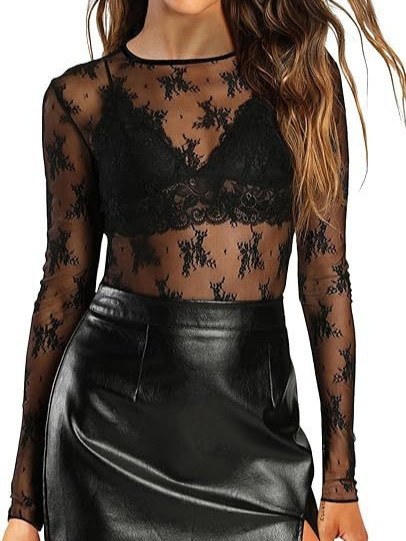 Amazon Sheer Lace Mesh European and American Style Women's Top, Sexy Nightclub Outfit, Inner Mesh Top