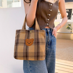 Cotton Handbag for Women, Cute Bear Small Bag 2024 New Model Handbag, Fashion Outdoor Shoulder Bag