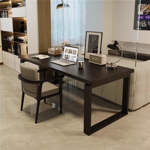 Long Black Solid Wood Sofa Table for Living Room, Large Desk for Study, Solid Wood Desk