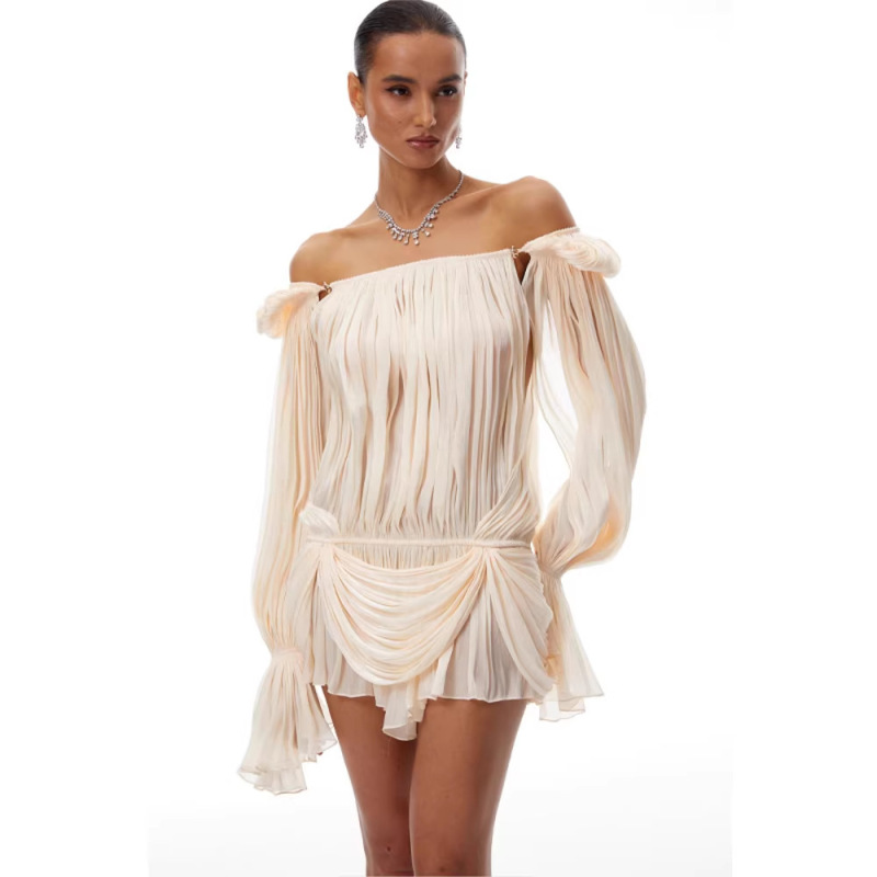 European and American Cross-Border 2026 New Sweet Girl Style One-Shoulder Design Slim-Fitting Sexy Off-Shoulder Dress for Women