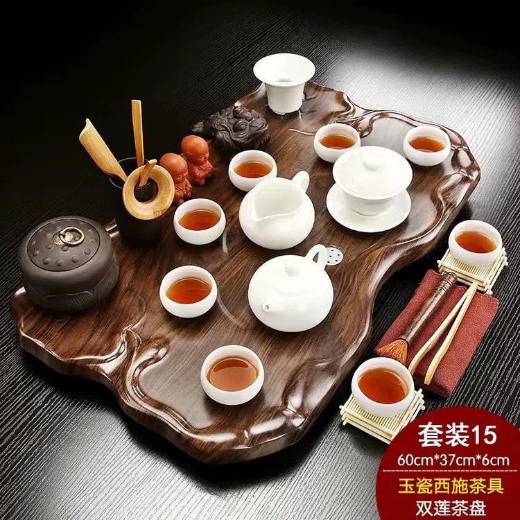Glass tea set from natural wood for office, simple and elegant design