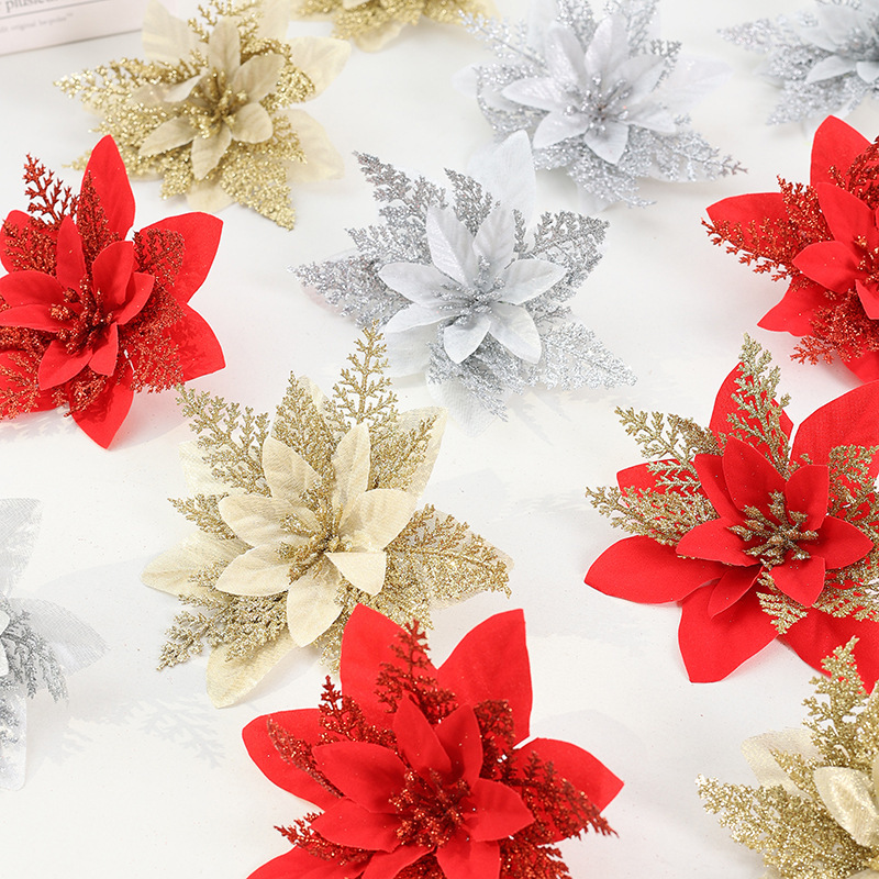 クロスボーダークリスマスフラワークリスマス人気のハイエンド造花立体三層金粉花クリスマスツリー装飾ガーランド卸売|undefined
