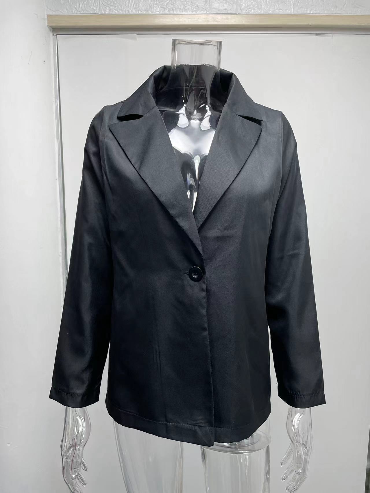 Women's Clothing Long sleeved Solid Color Button Suit Women's Jacket Cardigan_senzul.com