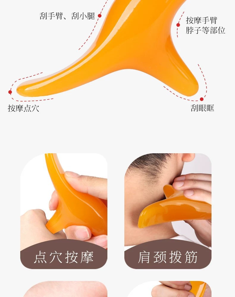 Sandalwood Triangle Bird Gua Sha Acupoint Massage Stick Full Body Facial Foot Tool Natural Resin in use