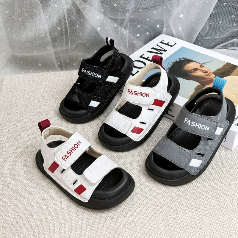 Детские спортивные сандалии, пляжные сандалии для мальчиков, летняя пляжная обувь для девочек, мягкая подошва, легкие студенческие сандалии с носком.