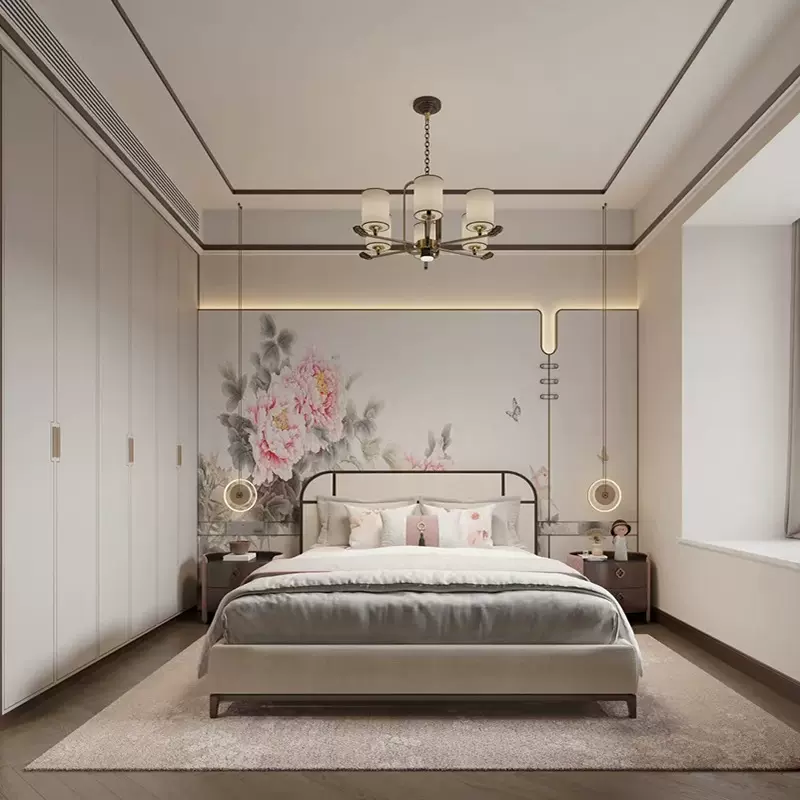 定制宋氏美学风打印刺绣墙布皮革装修大厅沙发花背景墙软硬包