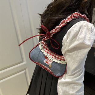 Handheld shoulder bag, cute one-shoulder bag, underarm bag with bow