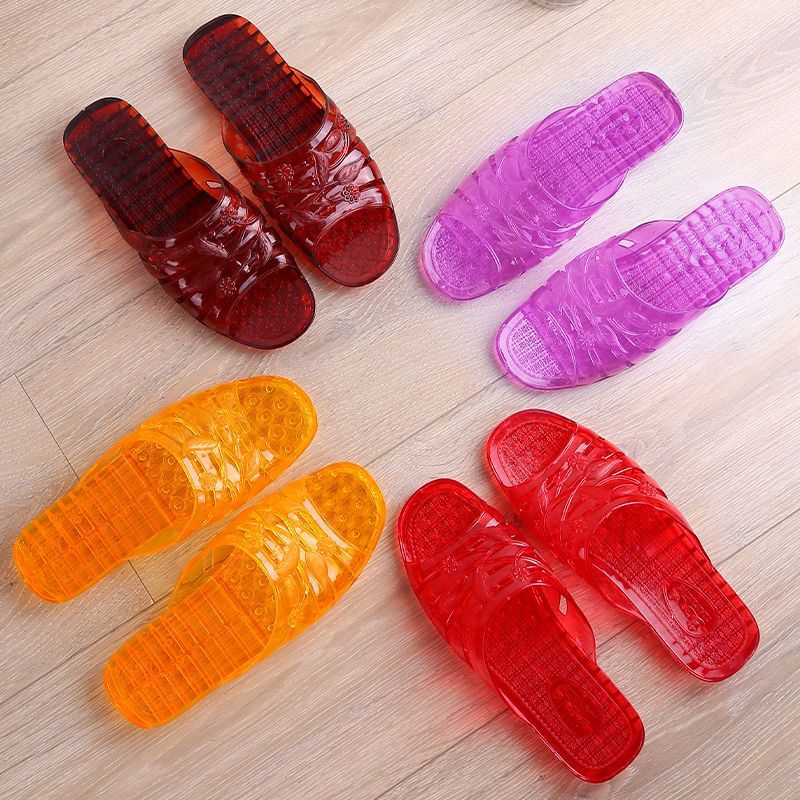 Middle-aged outdoor wear home indoor transparent fashion low heel shoes slippers non-slip deodorant crystal sandals women's non-stinky feet