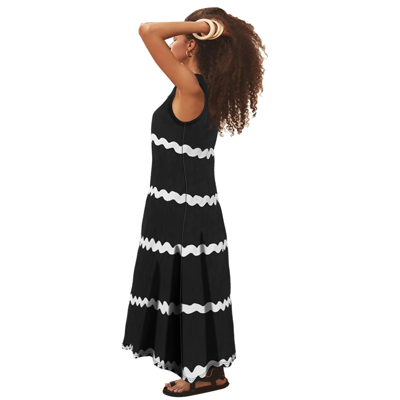 Plus size dames jurk mouwloos met spaghettibandjes gestreept_voghion.com