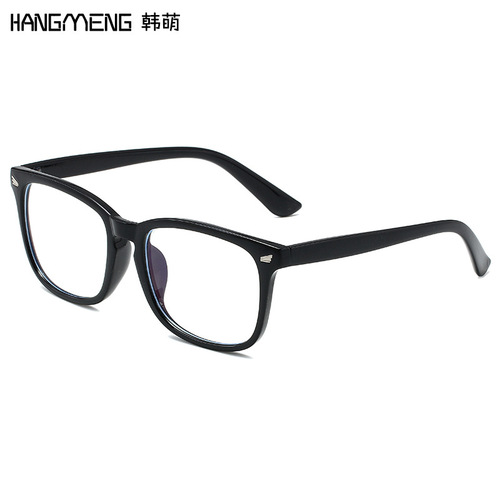 New anti-blue light glasses square rice nail frame unisex retro large frame flat mirror metal hinge frame
