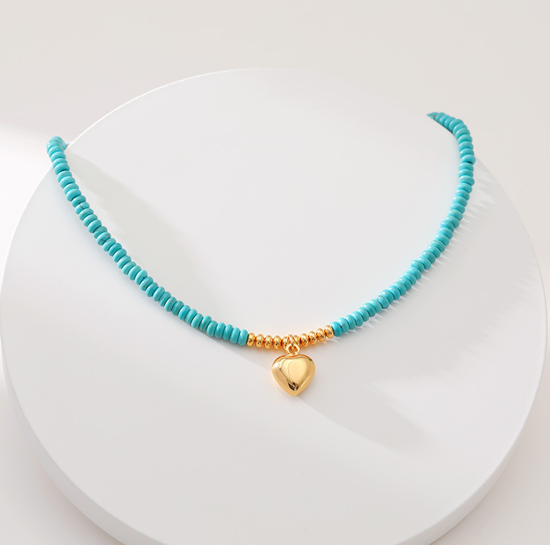 Copper Chain Material 1 Piece Ethnic Style Heart Shape Turquoise Copper Plating Necklace