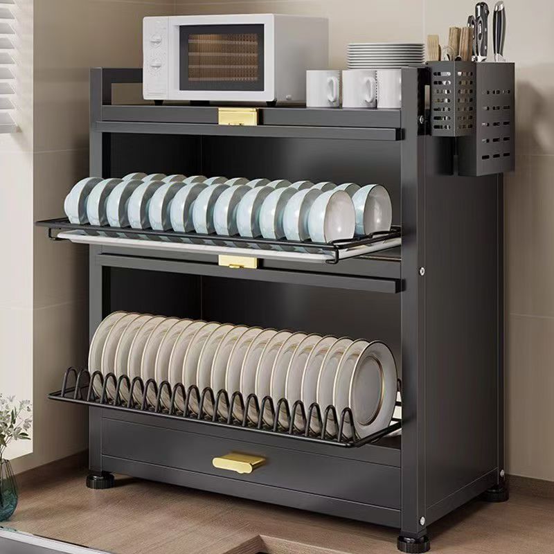 Estante de cocina multicapa con cubierta de drenaje de agua estante de platos multifuncional mesa para plato palillos almacenar cubierta a prueba de polvo