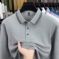 纯棉长袖t恤男翻领休闲秋冬新款宽松薄款上衣男高级感Polo衫男t恤