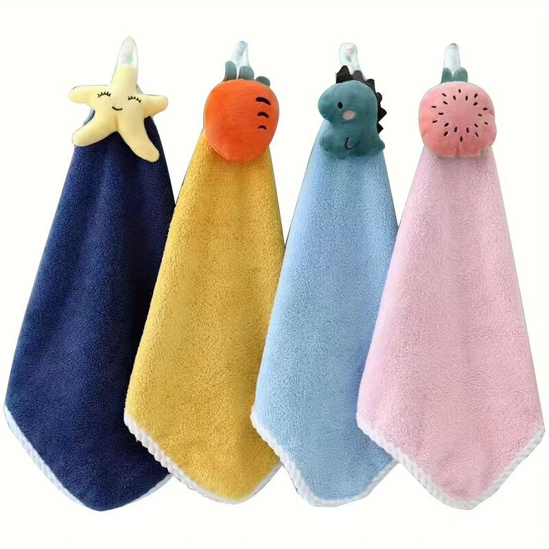 Coral Fleece Fruit Hanging Towel, Thick and Soft, Absorbent, Suitable for Kindergarten Children, Small Square Towel, Kitchen Hanging Type, Cute Hand Towel