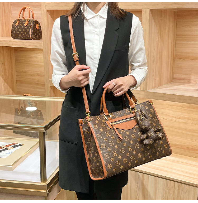 Túi tote da thật nữ đeo vai lớn phong cách cao cấp thu đông — NK/nâu, Màu kaki chi tiết 2