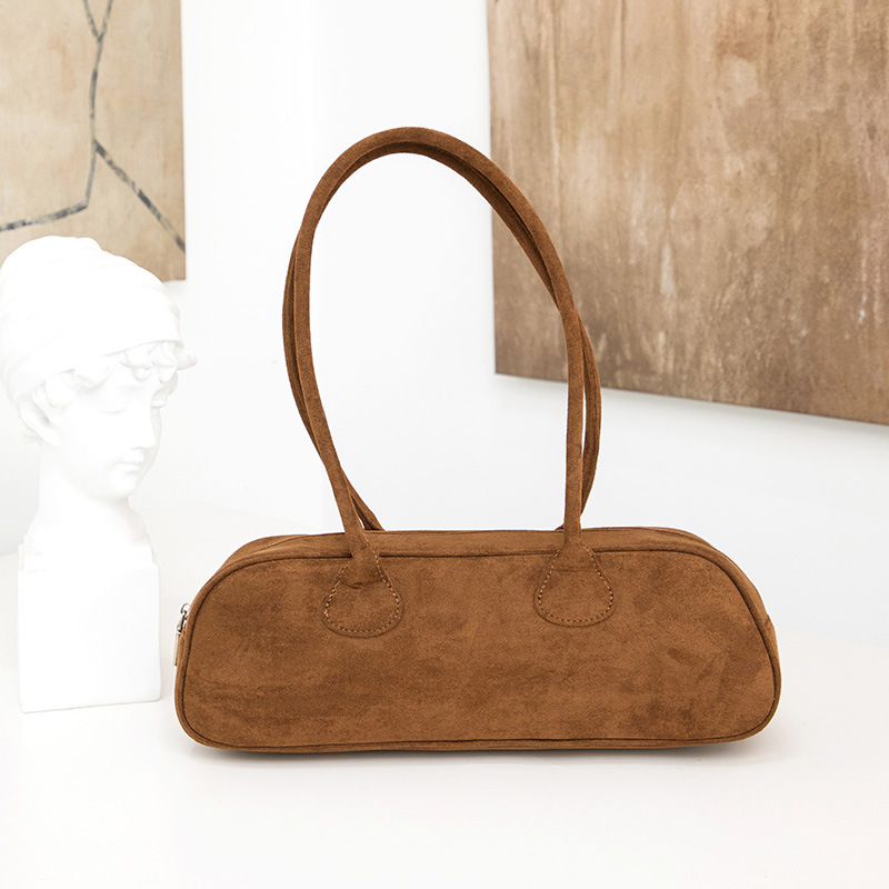 Fashionable New Niche Design Suede Baguette Bag For Women, Versatile Soft Touch Retro Plush Handbag Shoulder Bag - Thumbnail 7