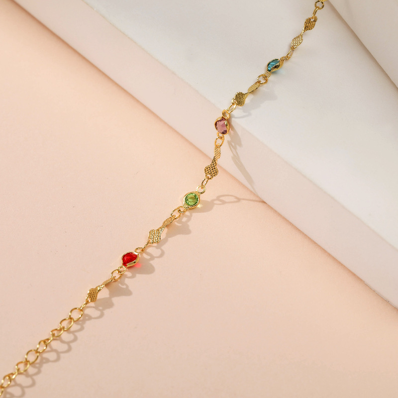 Color Zircon Adjustable Gold-plated Anklet Wholesale Nihaojewelry display picture 7