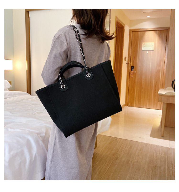 Canvas Material Solid Color Pattern Women's Large Canvas Solid Color Streetwear Square Zipper Shoulder Bag Handbag Tote Bag