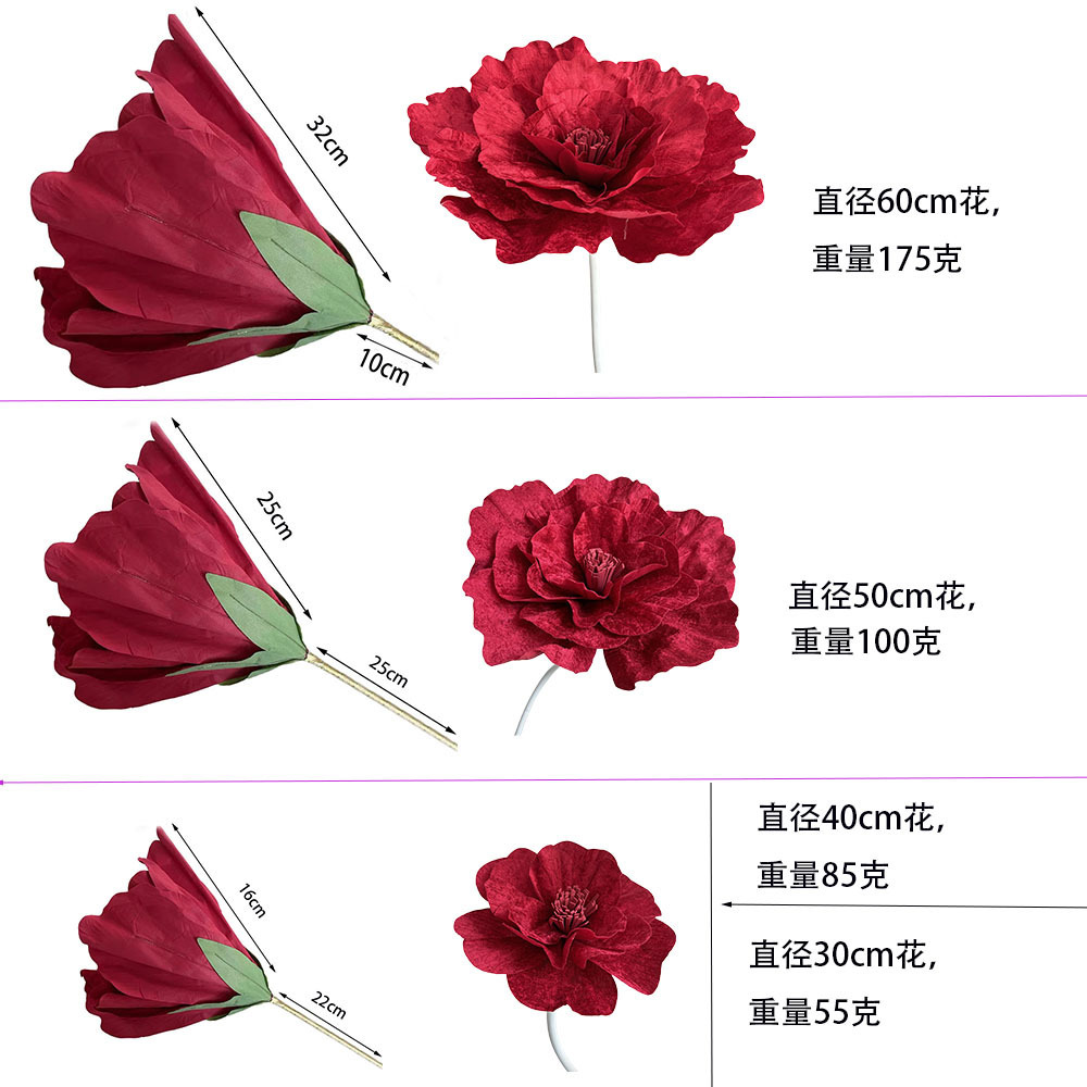 Una gran simulación de tela de terciopelo peonía flor de boda ventana de flores falsas exhibición estudio de fotos rosas artificiales rojas de vino